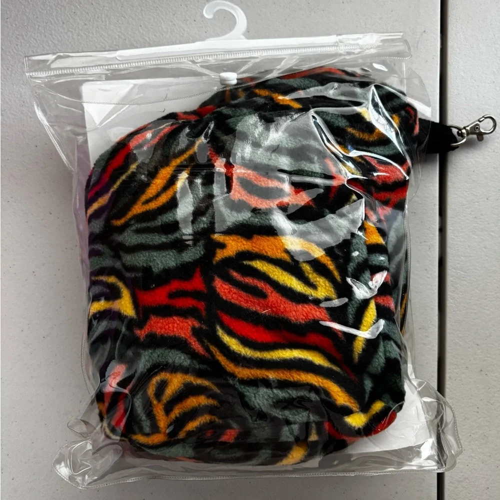 Hangouts Small Animal Nest Pouch Fleece Cozy Cube - Rainbow Zebra Design